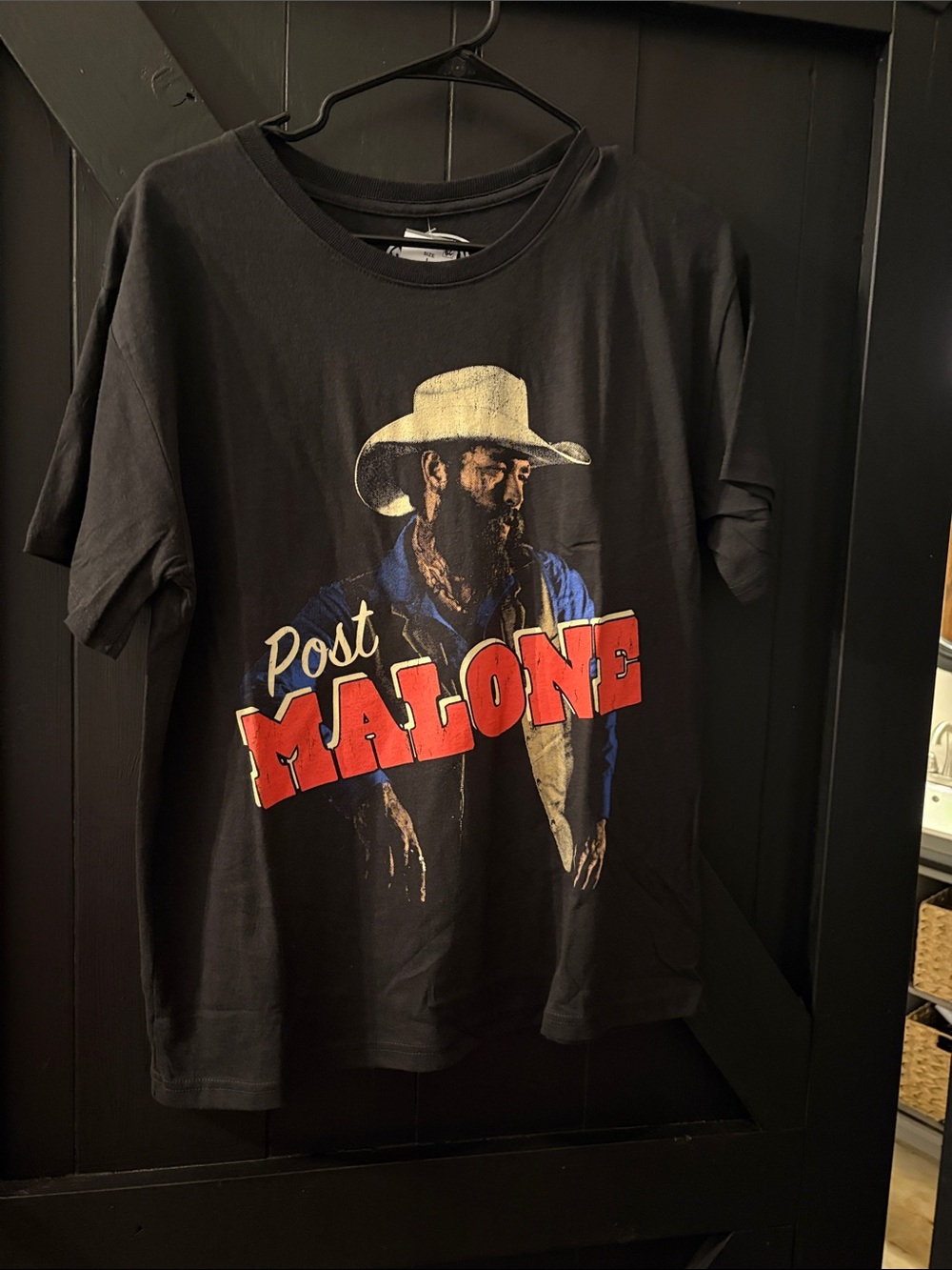 Black Short-Sleeve Graphic Tee with Red Lettering